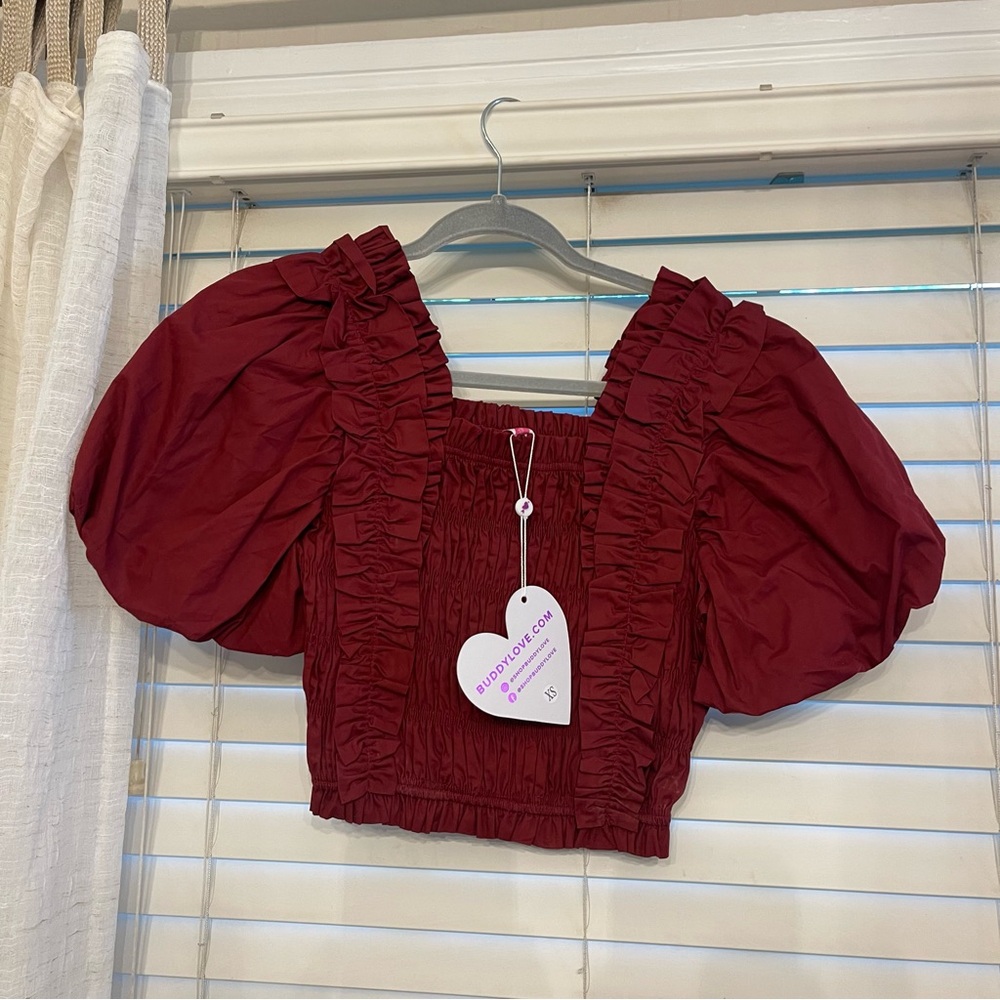 BUDDYLOVE TANDY PUFF SLEEVE TOP - MAROON - Picture 3 of 6
